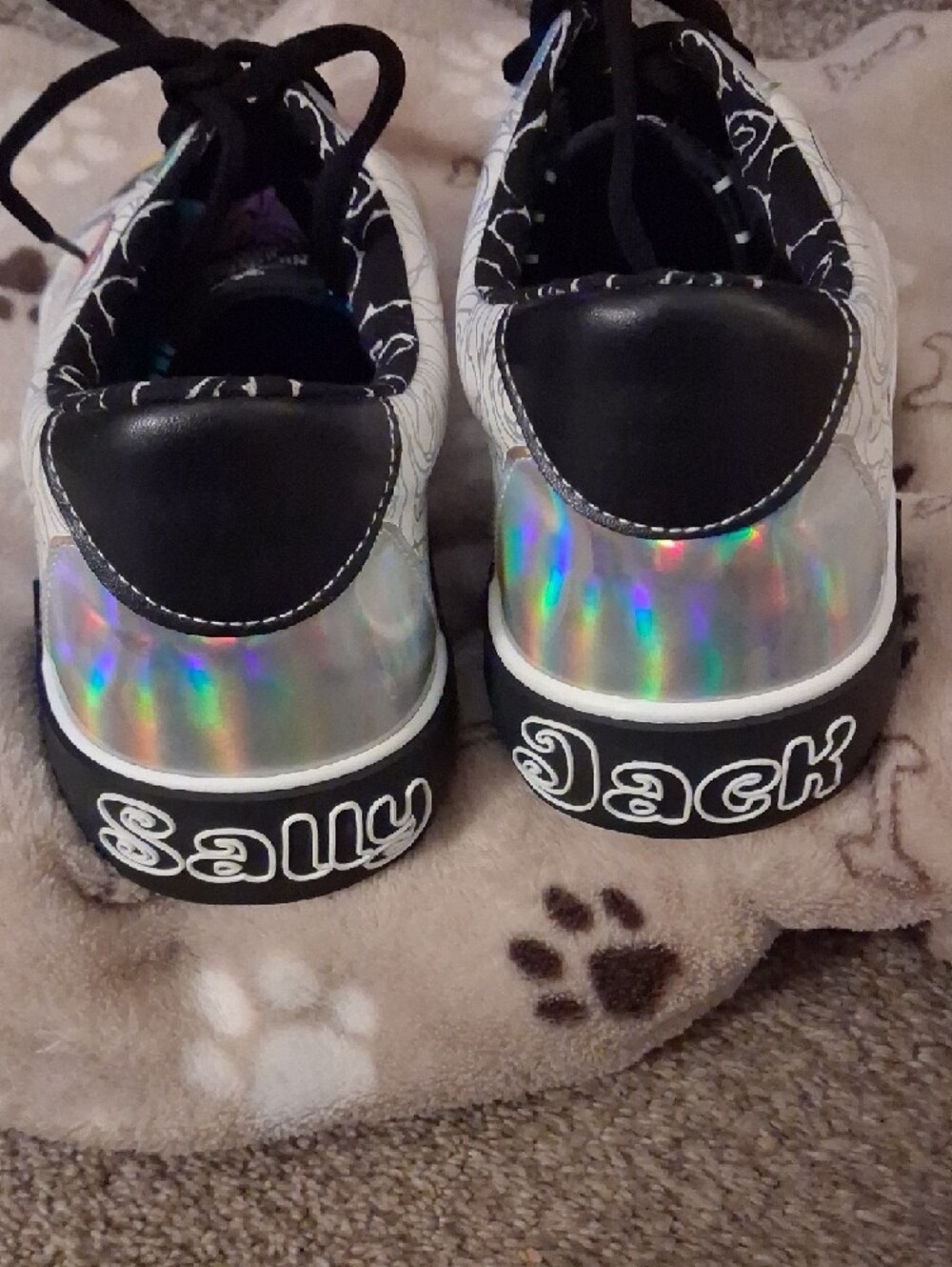 Disney Nightmare Before Christmas Multi-Pattern White Sneakers with Holographics - Picture 3 of 13